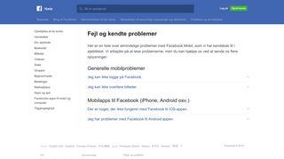 
                            3. Fejl og kendte problemer | Facebooks Hjælp | Facebook