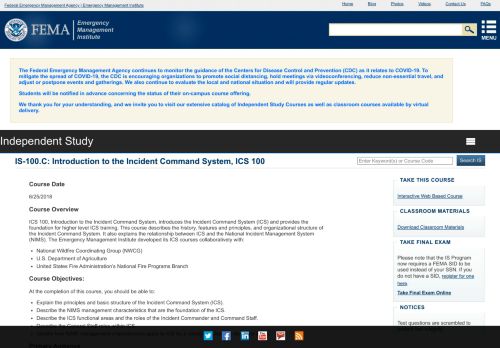 
                            9. FEMA - Emergency Management Institute (EMI) Course | IS-100.C ...