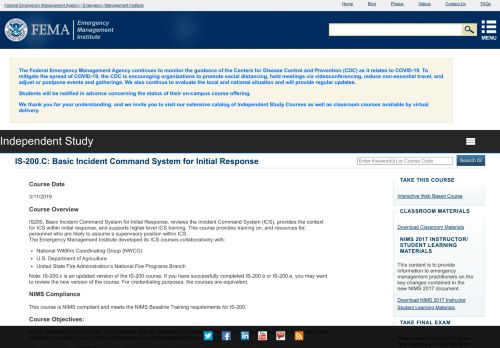 
                            8. FEMA - Emergency Management Institute (EMI) Course | IS-200.B: ICS ...