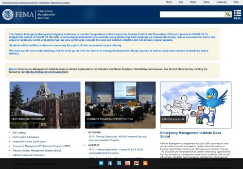 
                            7. FEMA - Emergency Management Institute (EMI) Home Page