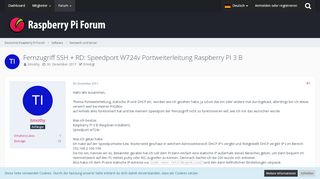 
                            8. Fernzugriff SSH + RD: Speedport W724v Portweiterleitung Raspberry ...