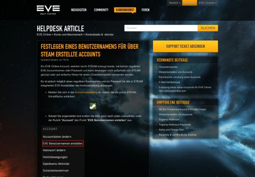 
                            13. Festlegen eines Benutzernamens für über ... - EVE Online Support