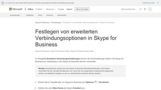 
                            11. Festlegen von erweiterten Verbindungsoptionen in Skype for Business ...