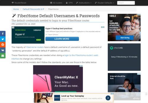 
                            3. FiberHome Default Password, Login & IP List ... - Router-Reset.com