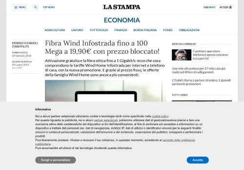 
                            10. Fibra Wind Infostrada fino a 100 Mega a 19,90€ con prezzo bloccato ...