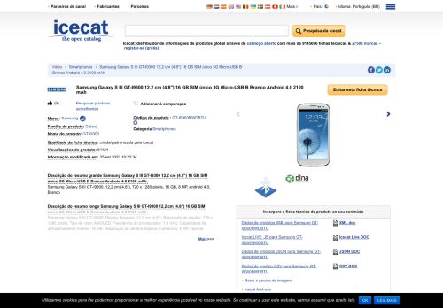 
                            4. Ficha técnica do produto Samsung Galaxy S III GT-I9300 12,2 cm ...