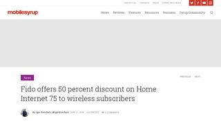 
                            13. Fido offers 50% discount on Home Internet 75 to wireless subscribers