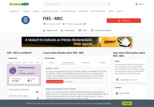 
                            9. FIES - MEC - Reclame Aqui