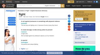 
                            2. fight | translate English to Indonesian: Cambridge Dictionary