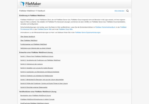 
                            2. FileMaker WebDirect 17 Handbuch - FileMaker, Inc.