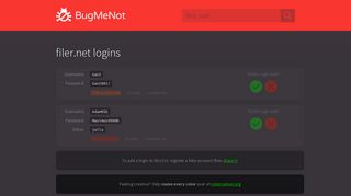 
                            4. filer.net passwords - BugMeNot