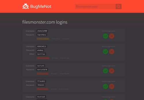 
                            1. filesmonster.com logins - BugMeNot