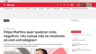 
                            13. Filipe Martins quer quebrar ciclo negativo: «As coisas não se ... - Record