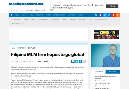 
                            9. Filipino MLM firm hopes to go global - Manila Standard