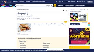 
                            12. FILO PASTRY | meaning in the Cambridge English Dictionary