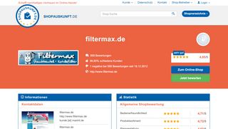 
                            5. filtermax.de: Erfahrungen, Bewertungen, Meinungen - Shopauskunft.de