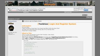 
                            1. [FilterScript] [Textdraw] Login And Register System - SA-MP Forums