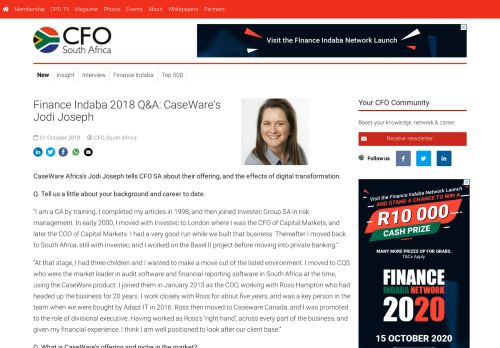 
                            10. Finance Indaba 2018 Q&A: CaseWare's Jodi Joseph - CFO South Africa