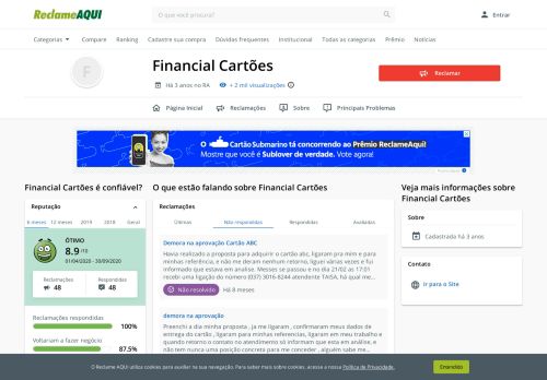 
                            6. Financial Cartões - Reclame Aqui