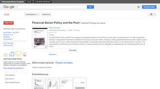 
                            7. Financial Sector Policy and the Poor: Selected Findings and Issues