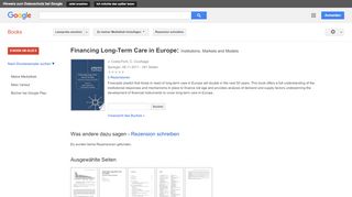 
                            6. Financing Long-Term Care in Europe: Institutions, Markets and Models