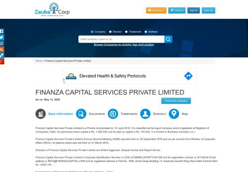 
                            6. FINANZA CAPITAL SERVICES PRIVATE LIMITED - Zauba Corp