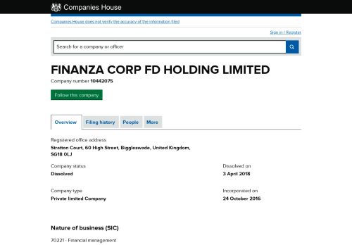 
                            11. FINANZA CORP FD HOLDING LIMITED - Overview (free company ...