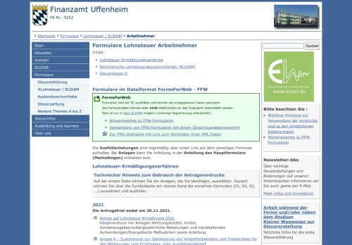 
                            3. Finanzamt Uffenheim: Formulare - Lohnsteuer - ELStAM - Arbeitnehmer