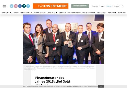 
                            13. Finanzberater des Jahres 2013: „Bei Gold sind wir zurückhaltend ...