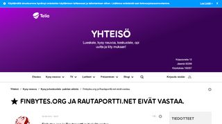 
                            12. Finbytes.org ja Rautaportti.net eivät vastaa. - Telia Yhteisö
