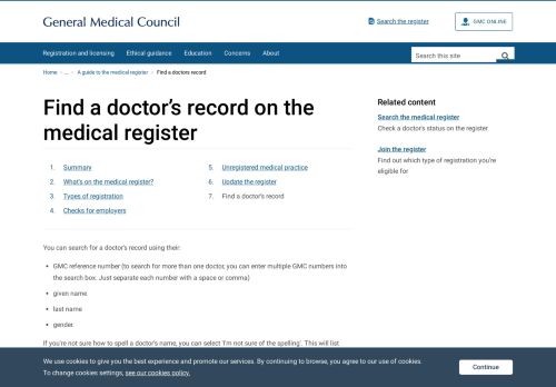 
                            3. Find a doctor's record on the medical register - GMC