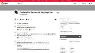 
                            8. Find and/or Promote A Destiny Clan - Reddit