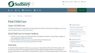 
                            8. Find Child Care - City of Greater Sudbury