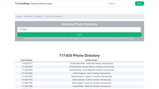 
                            9. Find Phone Numbers Starting with 717-835 - Hershey Directory