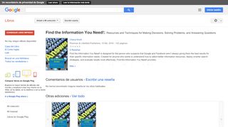 
                            8. Find the Information You Need!: Resources and Techniques for ... - Resultado de la Búsqueda de libros de Google