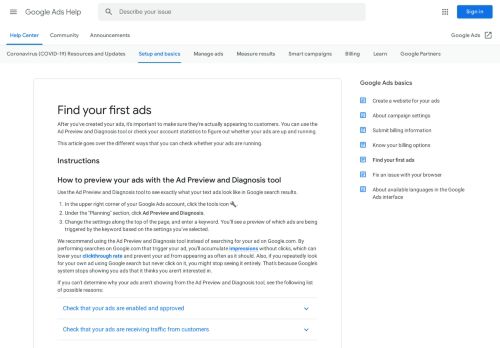 
                            11. Find your first ads - Previous - Google Ads Help - Google Support