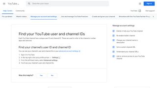 
                            6. Find your YouTube user and channel IDs - YouTube Help