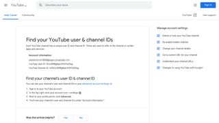 
                            2. Find your YouTube user & channel IDs - YouTube Help