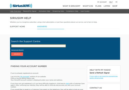 
                            2. Finding Your Account Number - siriusxm help - Service
