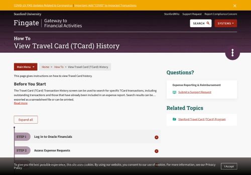 
                            11. Fingate - Expense Requests: How to View Travel Card (TCard) History