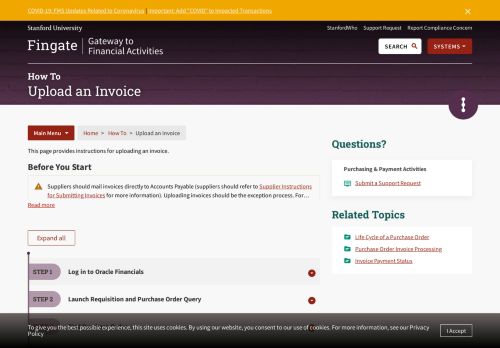 
                            9. Fingate - iProcurement: How to Upload an Invoice - Stanford University