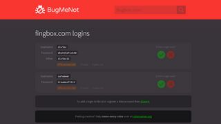 
                            13. fingbox.com passwords - BugMeNot