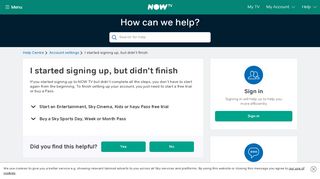 
                            3. Finish Signing Up - NOW TV - Help