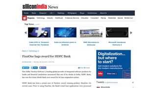 
                            10. FinnOne bags award for HDFC Bank - SiliconIndia