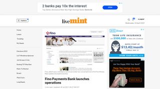 
                            11. Fino Payments Bank launches operations - Livemint