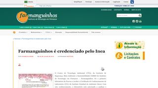 
                            7. Fiocruz / Farmanguinhos » Farmanguinhos é credenciado pelo Inea