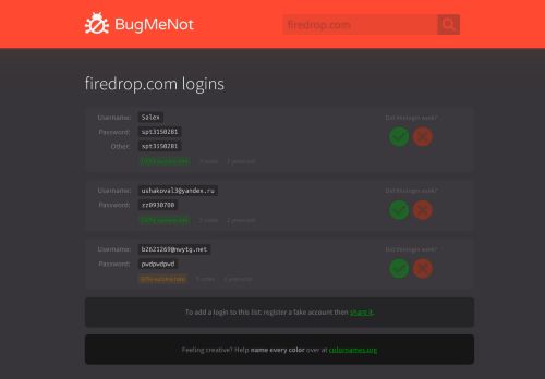 
                            4. firedrop.com logins - BugMeNot