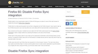 
                            10. Firefox 60: Disable Firefox Sync integration - gHacks Tech News