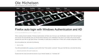 
                            9. Firefox auto login with Windows Authentication and AD | Ole Michelsen