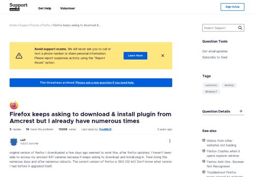 
                            12. Firefox keeps asking to download & install plugin from Amcrest but I ...
